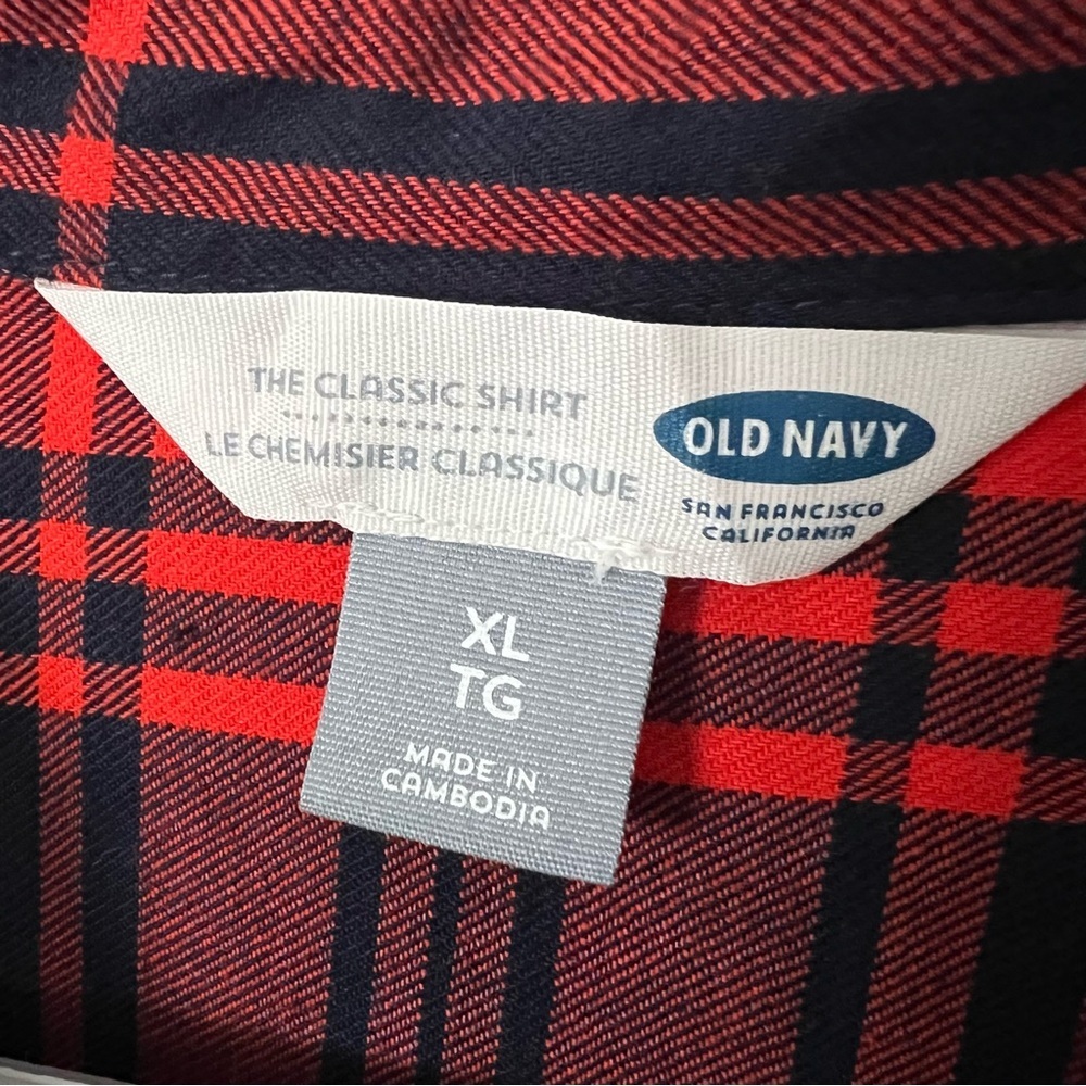 NWT Old Navy Classic Fit Cotton Flannel Button Shirt Womens XL Navy Blue Orange - Picture 2 of 6